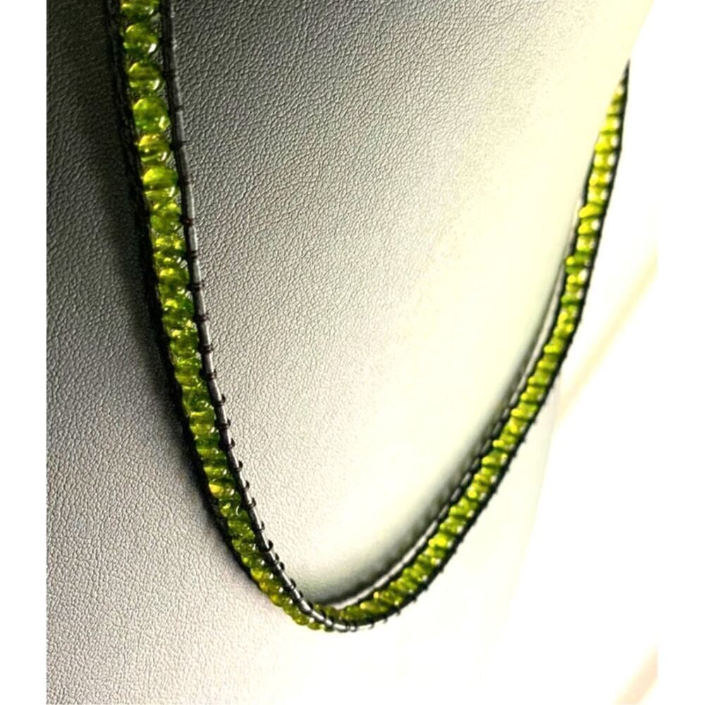 Handmade Macrame rope Yellowish-Green beaded Necklace, Unmarked